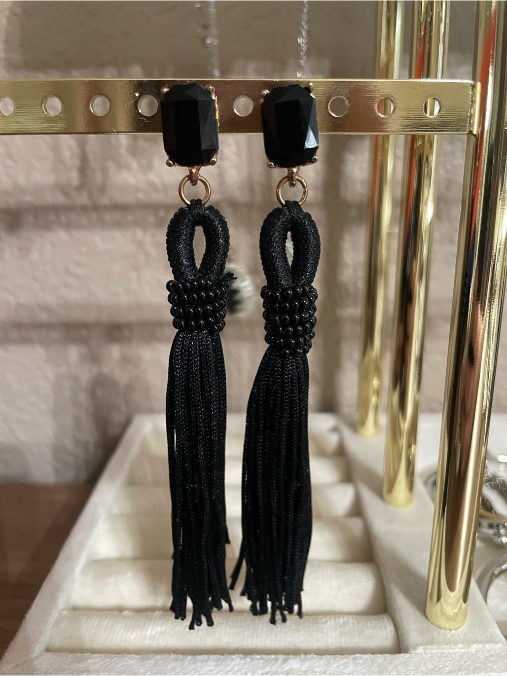 Black Tassel Drop Earrings